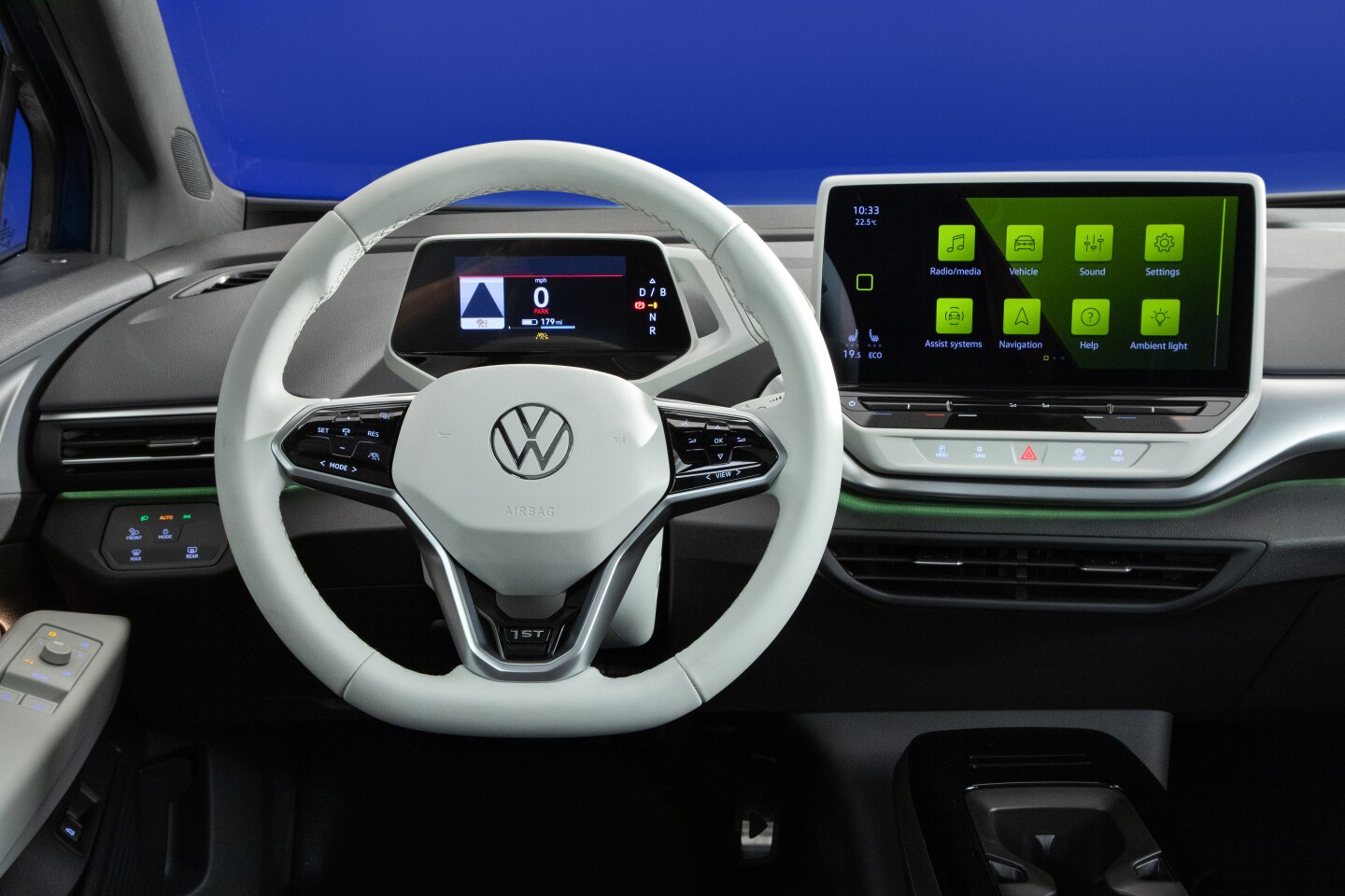 That 5.3-in digital cockpit looks undersized, but at least it's assisted by the high-mounted infotainment display