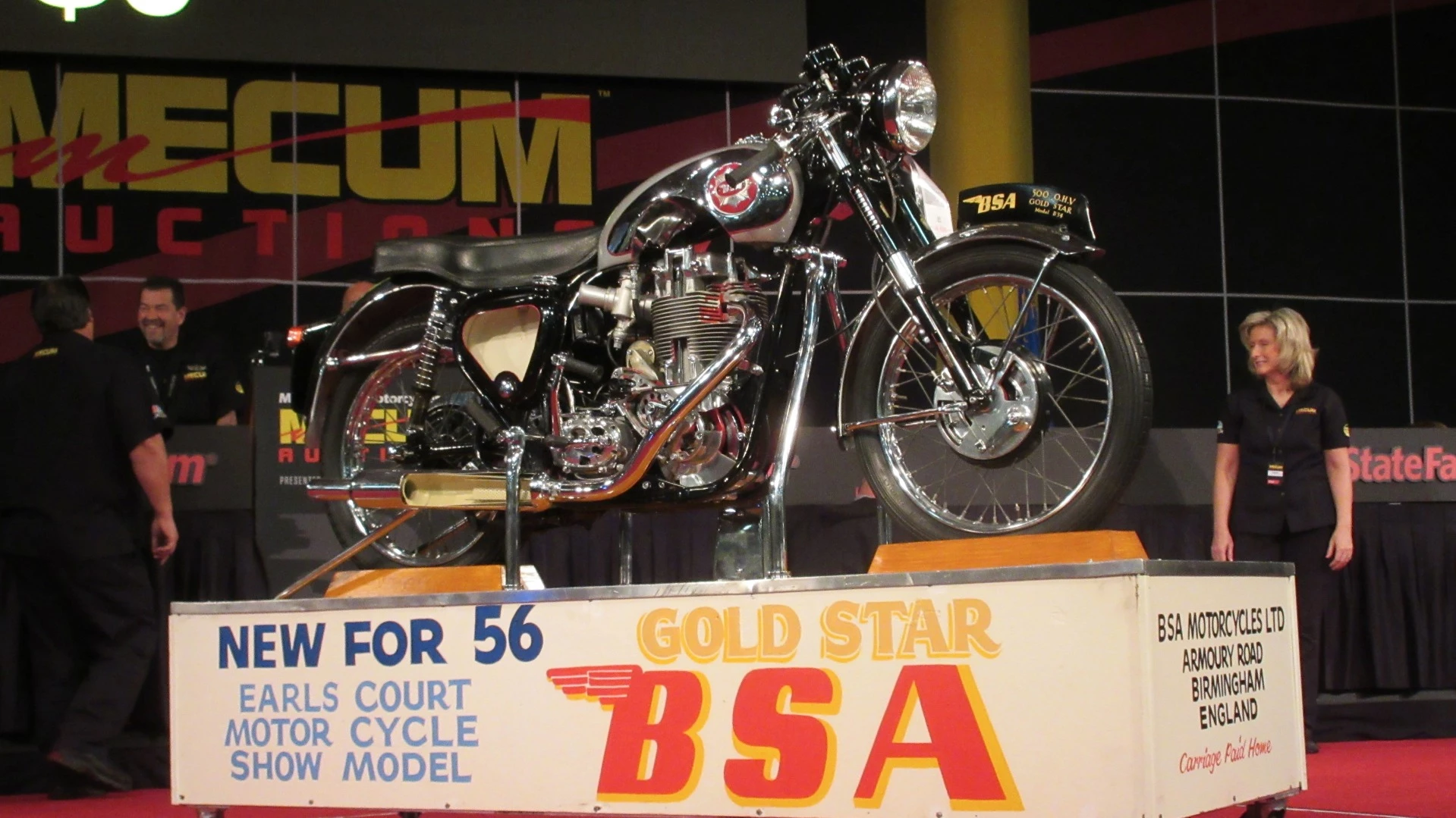 $121,000 – 1956 BSA Gold Star Clubman Cutaway - Mecum Lot S175 is a 1956 BSA Gold Star Clubman Cutaway built by BSA for the 1956 Earls Court (London) Motorcycle Show, the world's most important at the time – the cutaway BSA Gold Star is electrically driven to show movement of the engine internals, wheels and suspension. The mechanical masterpiece was the subject of a feature in Gizmag when the bike went to auction in 2015 but failed to sell. At that time it was expected to fetch between $250,000 and $350,000, roughly 10-20 times the price of a well restored example of the sectionalized model displayed. Whilst the marketplace finally judged it to be worth less than half of that value, it is still the most valuable BSA ever sold at auction. The previously most expensive BSA was the 1973 Triumph TRX Formula 750 triple (it was really a BSA Rocket Three) which sold for $104,760 in Las Vegas in 2014 by Mecum MidAmerica.