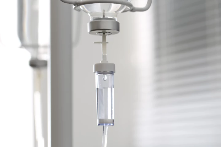 Whereas intravenous drips (pictured) typically last a few hours, the new technology would allow the same dosage of medication to be injected in a matter of seconds