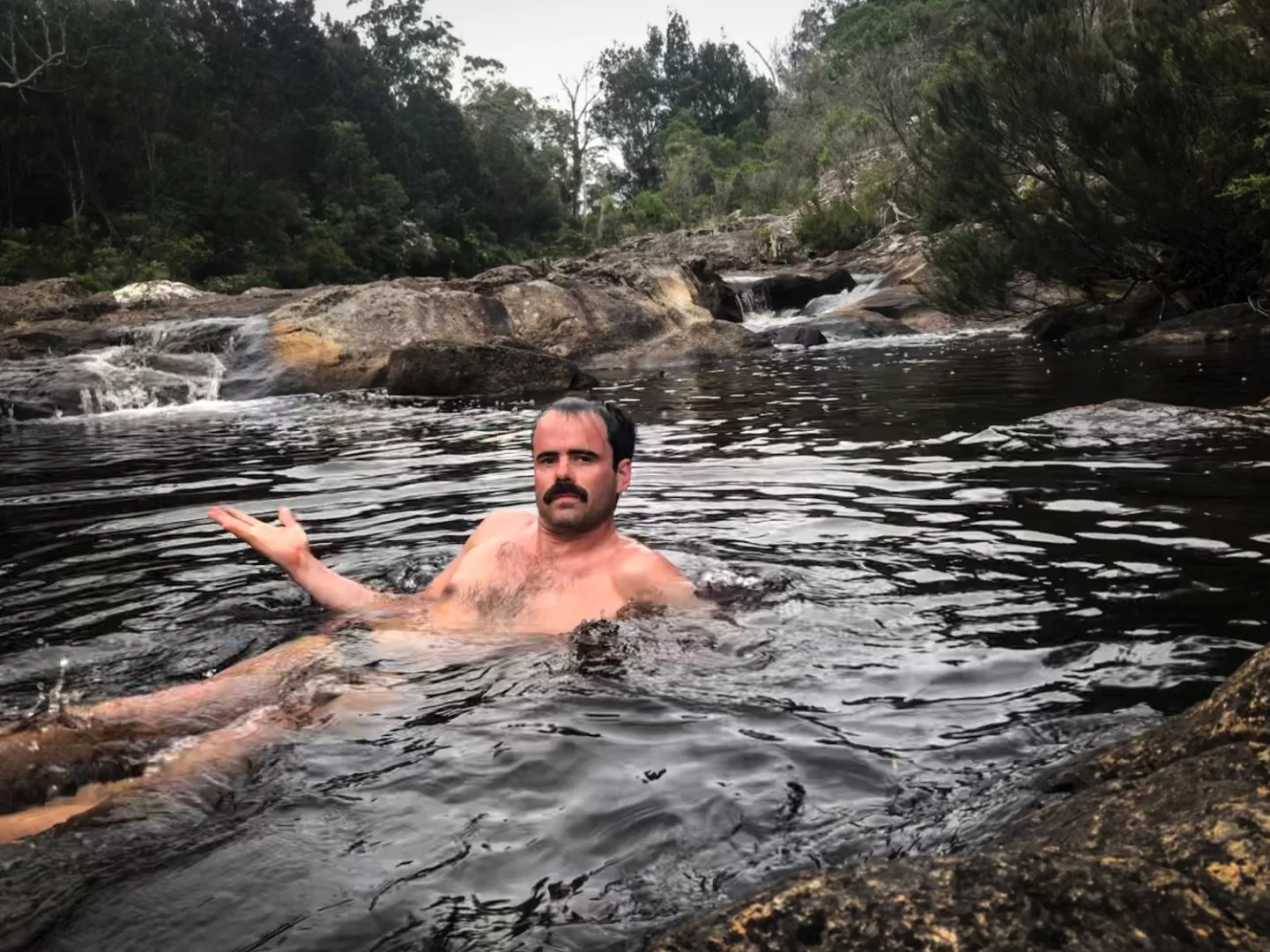 Obligatory self-timer shot of the author taking a hard-earned dip at Newton's Crossing