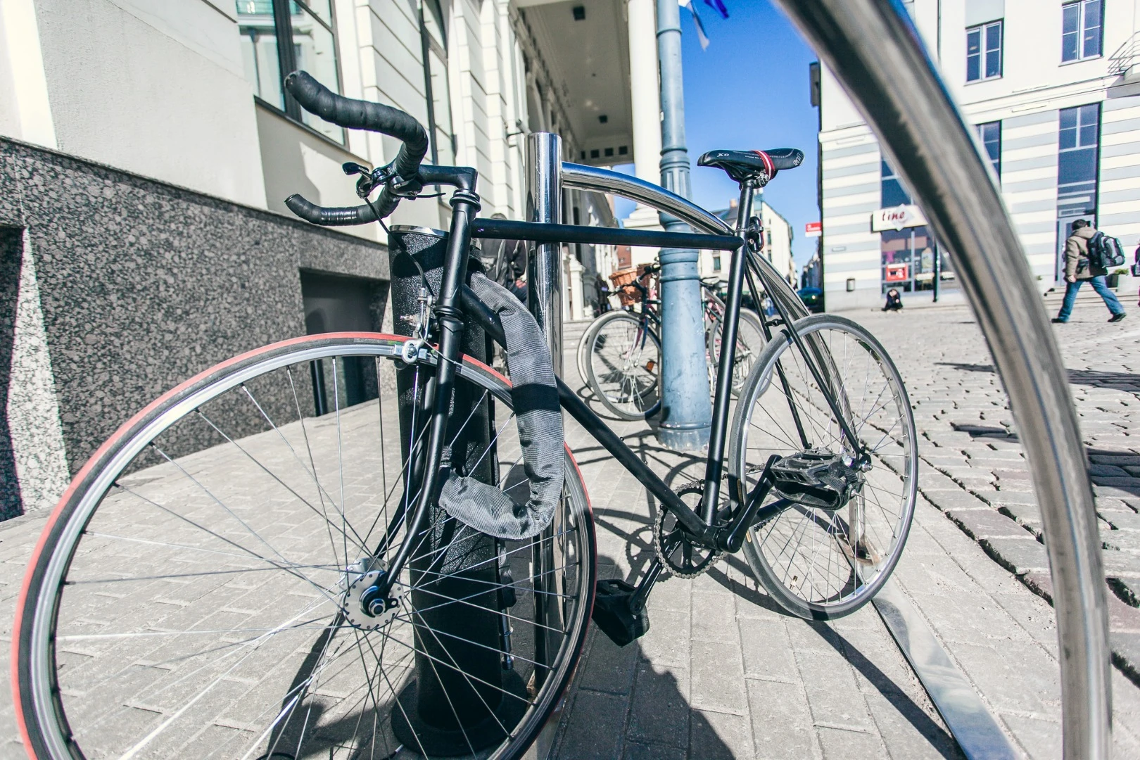One of the Wi-Fi-accessed Bindio bike-parking docks