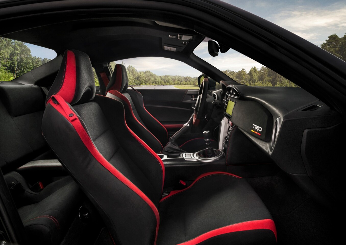 Red highlights on black are part of the 86 TRD Special Edition's changes inside