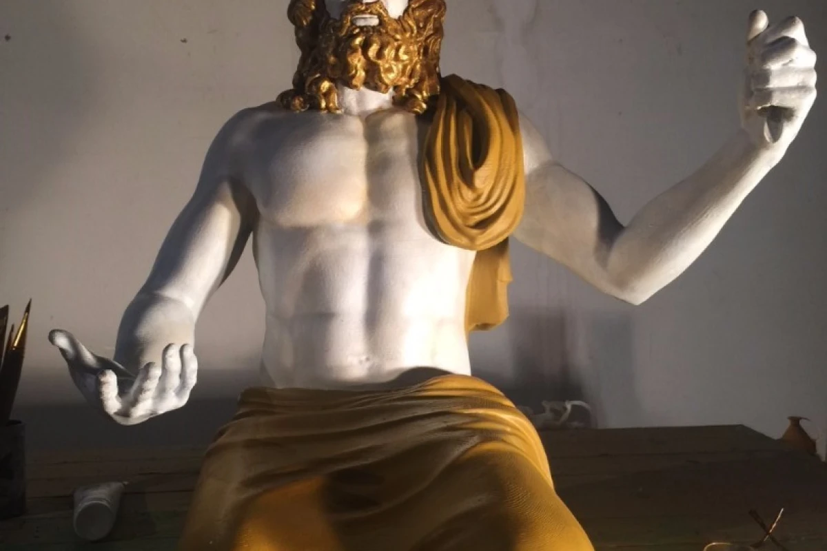 The 3D-printed replica of the Statue of Zeus is made of thermoplastic