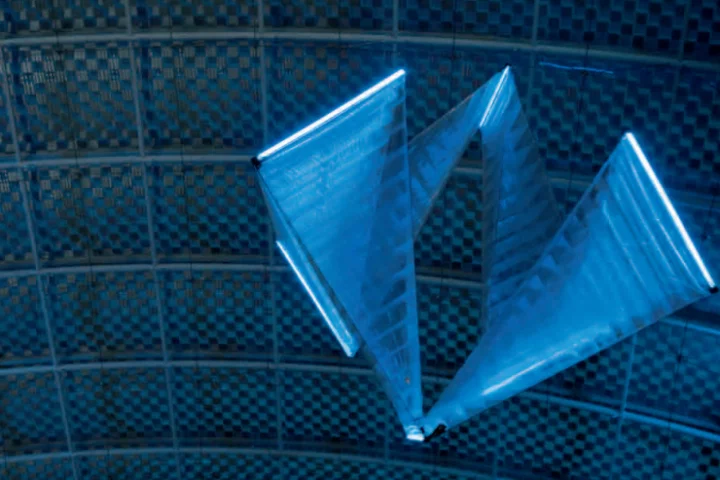 Festo's SmartInversion flying object is filled with helium and uses inversion kinetics to propel itself forwards