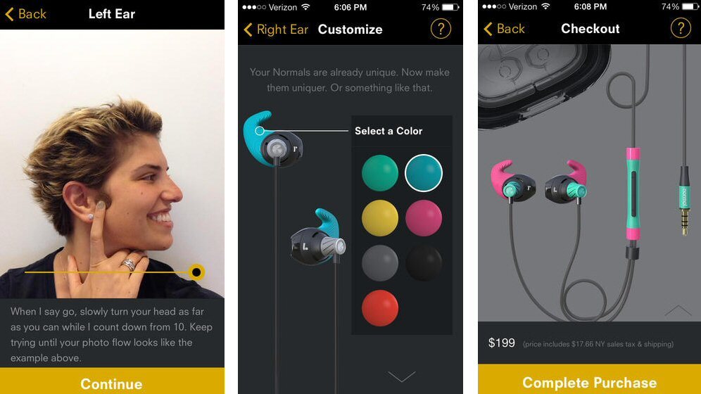 Using a free app, buyers snap a photo of each ear, customize the earphones and then purchase