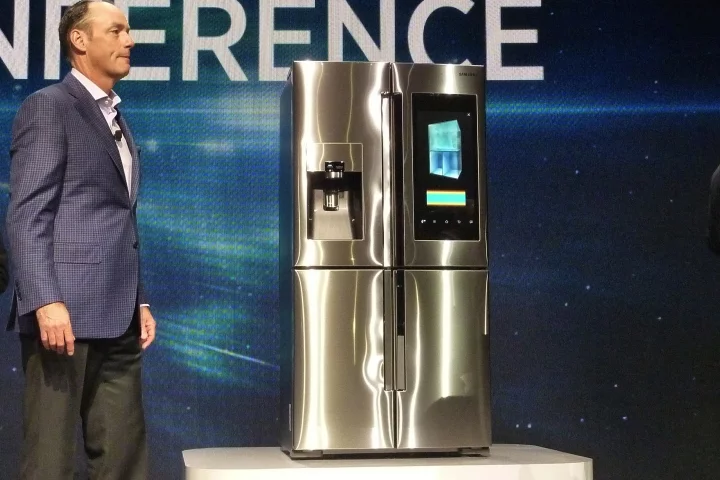 Tim Baxter, President and COO of Samsung Electronics America with the Family Hub Refrigerator at CES 2016