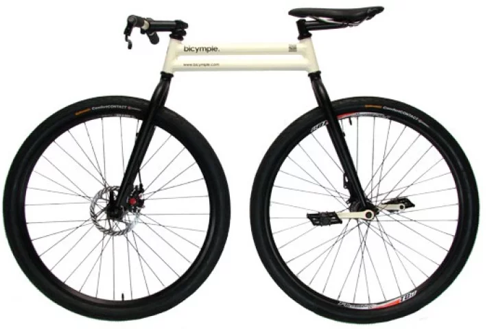 The Bicymple resembles a unicycle with a front wheel and handlebars attached for stability
