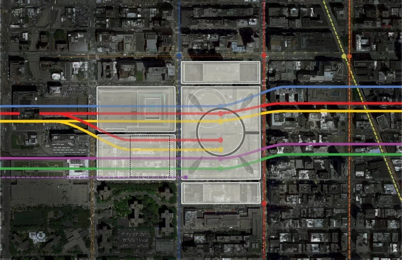 Basic layout of Penn Station and Madison Square Garden by SOM Design (Image: SOM Design)