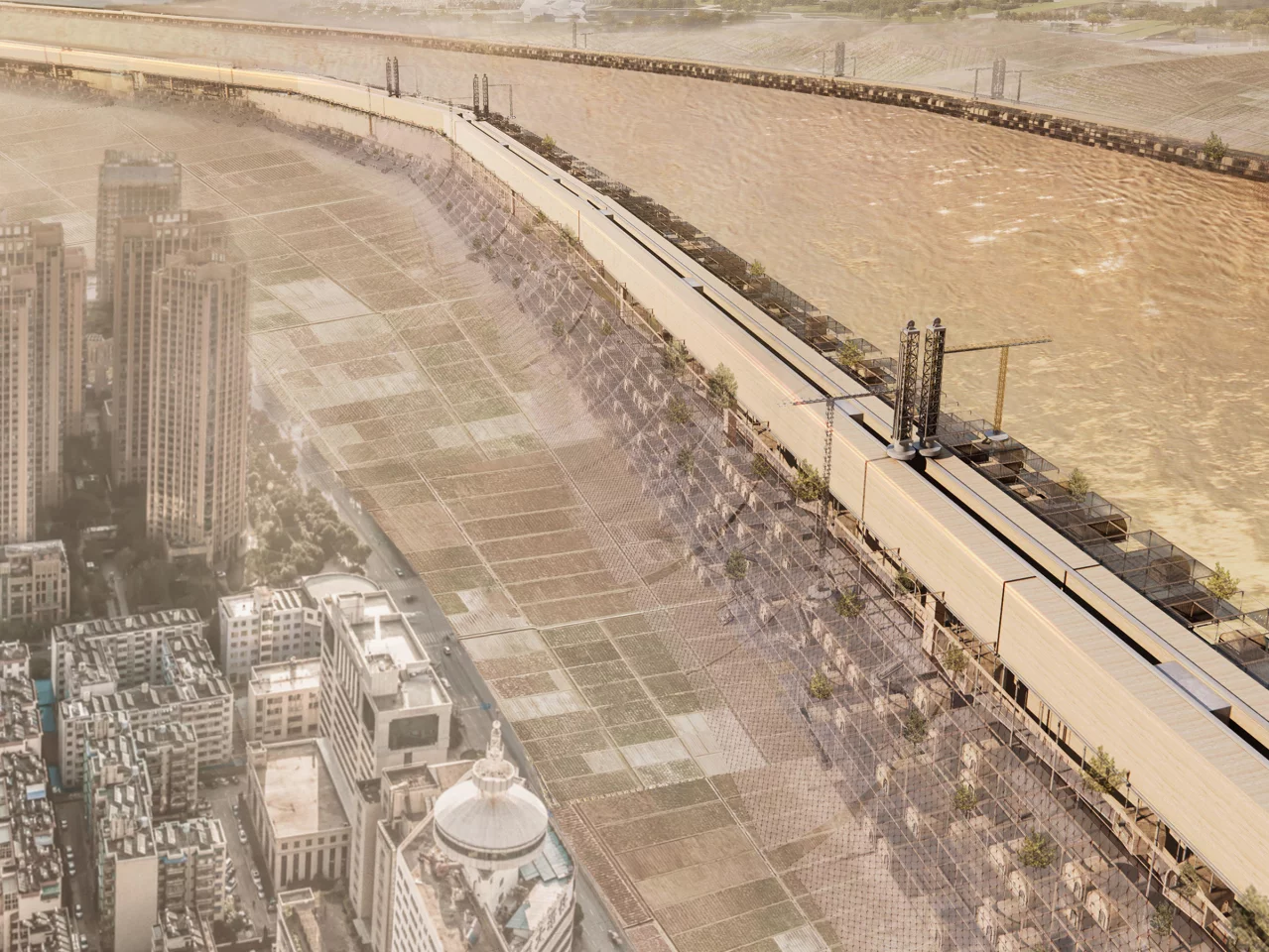 Second place went to the Streamline Concerto. Designed by Jianwei Zhu, Haoyu Liu, Yi Liu and Yanchu Liang, it imagines a long skyscraper that helps reinvigorate and restore China's Yellow River and protect the areas around it