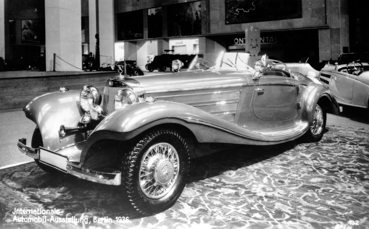 The first Mercedes-Benz 540K Spezial Roadster - identical to Farouk's though his was red. Only 29 were ever made, far fewer have survived to this day, and the massive, handcrafted art deco sculpture was the absolute pinnacle of automotive desirability at the time Hitler gifted one to Farouk. Five 540Ks are in the top 100 most expensive cars of all time.