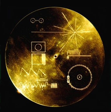 Case for Voyager 1 and 2's gold-plated record with instructions on how to play is and a map showing Earth's location (Image: NASA)