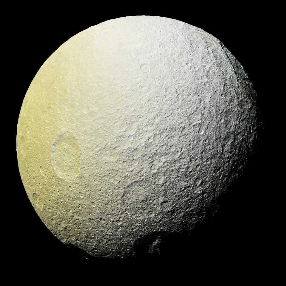 Saturn's moon Tethys as seen from the Cassini spacecraft in April
