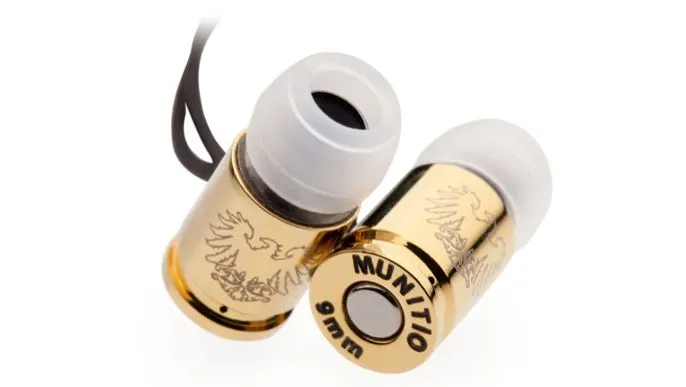MUNITO's SITi (Standard Issue Titanium) Nine Millimeter Earphones resemble bullets, and are promoted as the world's first 'Tactical Earphone' (Photo: Firebox)