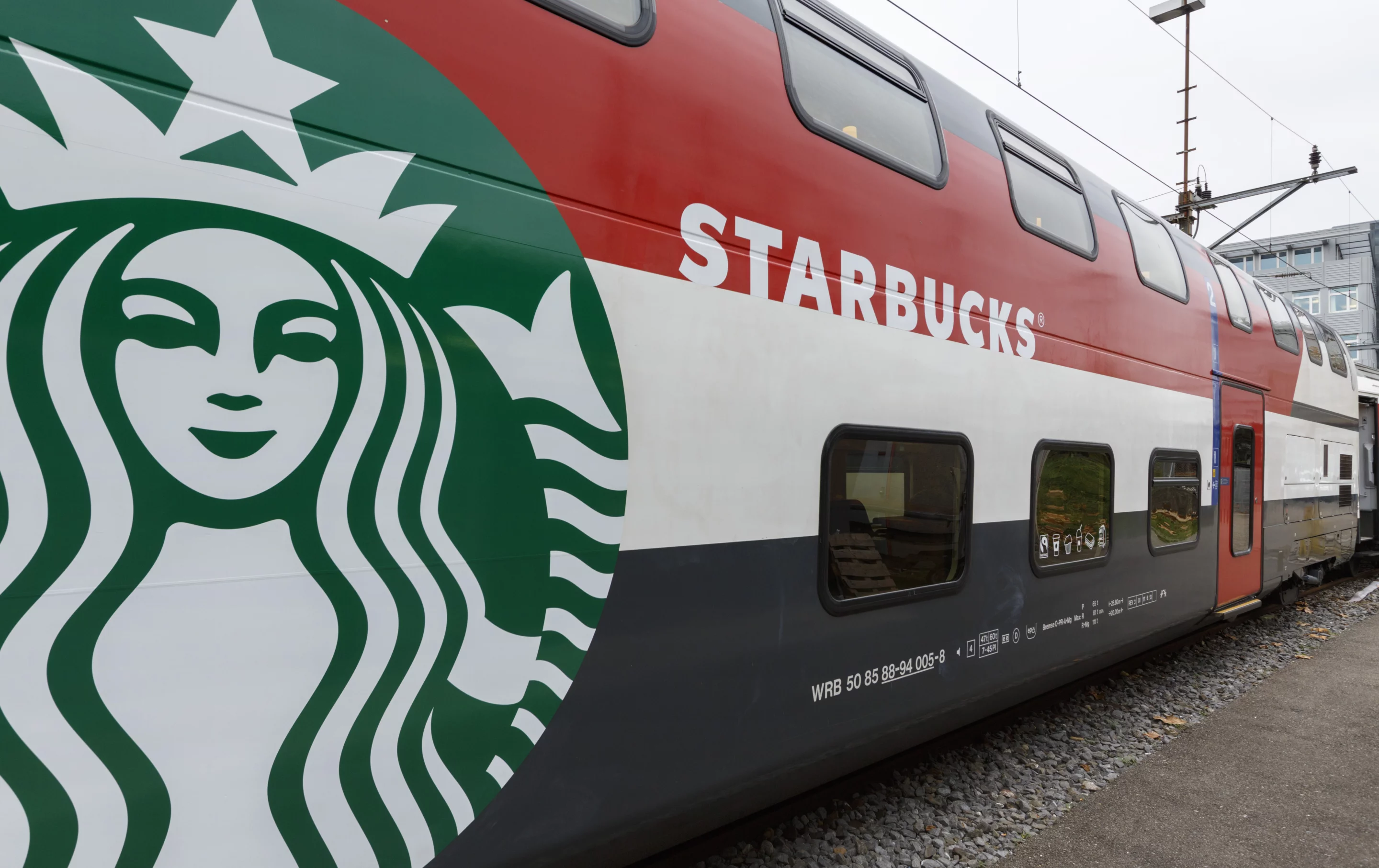 The first Starbucks coffee carriage that will serve passengers riding the rail in Switzerland