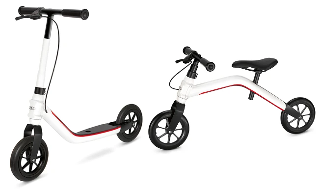 The Audi Mini Runner is a convertible kid's toy, being both a balance bike and a scooter