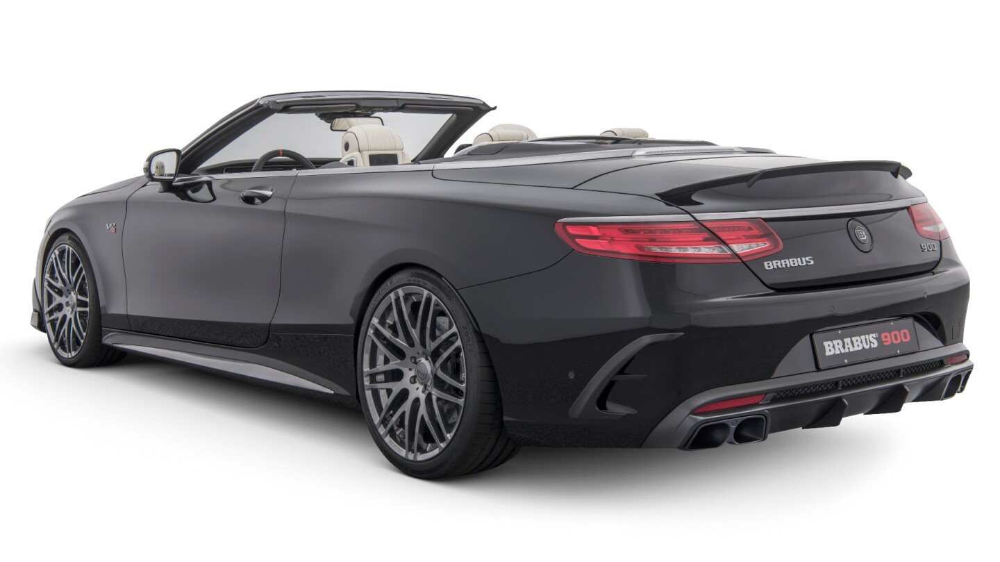 The Brabus Rocket 900 Cabrio uses the same formula already employed with the Rocket 900 – it's all naked carbon reshaping and sculpting of the aerodynamics, a completely reworked version of the 6.0 liter V12 to 6.3 liters and a boost of peak horsepower from the standard car's 621 hp, all the way to 888 hp