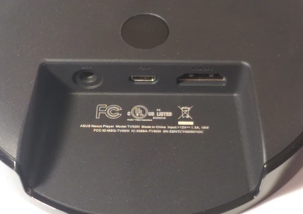 Power, HDMI, and MicroUSB ports on Nexus Player