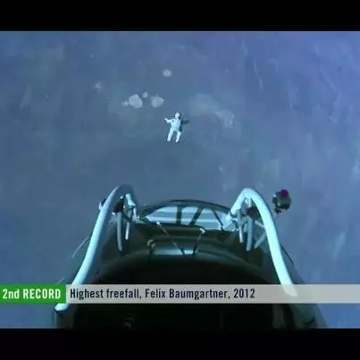 Baumgartner about a second after jumping from the Stratos capsule (Photo: Red Bull Stratos)