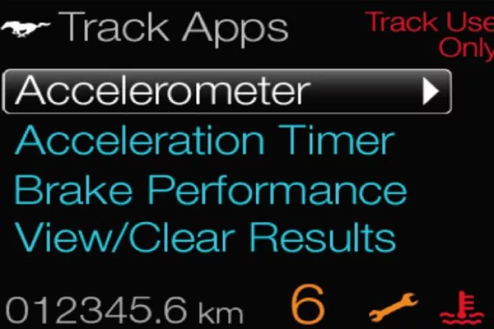 The 2013 Ford Mustang will incorporate Track Apps, a feature that displays the car's performance metrics in real time