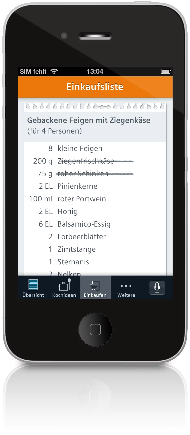 An app would provide users with a shopping list for a chosen recipe