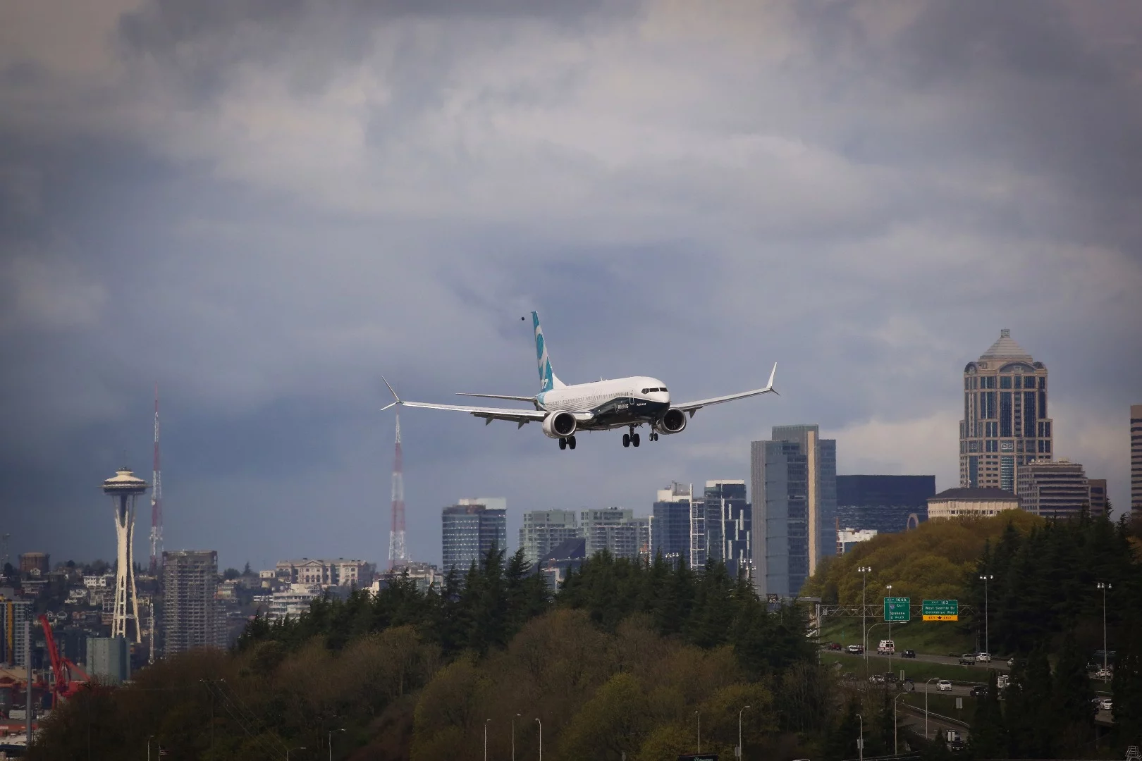 The Boeing 737 MAX 9 comes in for a landing at Seattle's Boeing Field