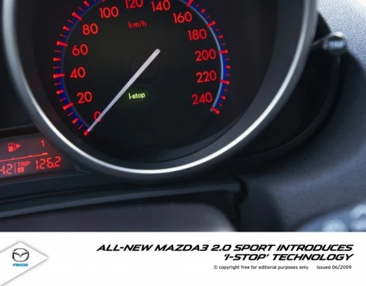 Mazda's iStop technology puts the engine into pause mode rather than turning it off completely which results in quicker restarts while achieving good fuel-saving