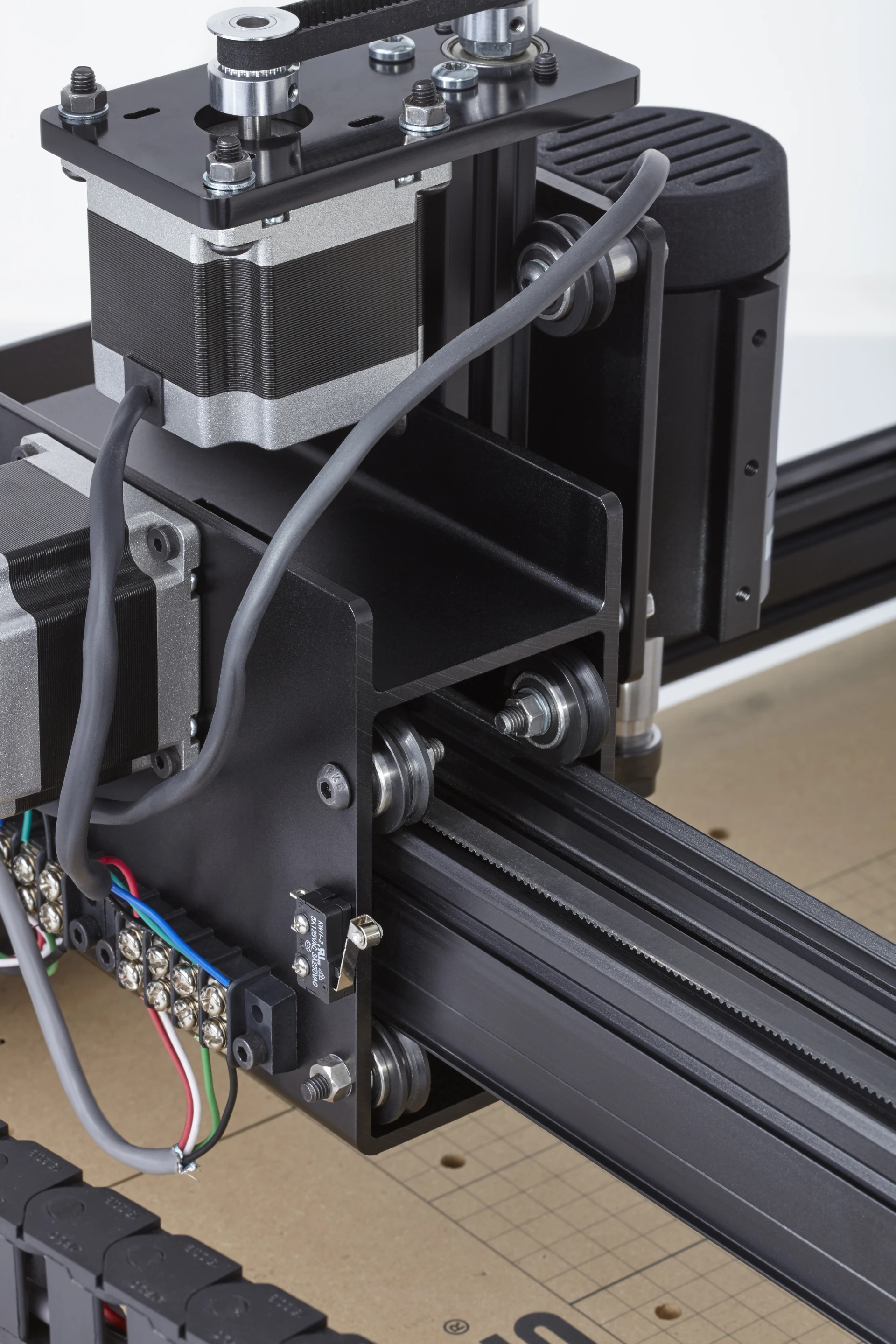 A detail shot of the X-Carve's complex extrusion for the carriage rail