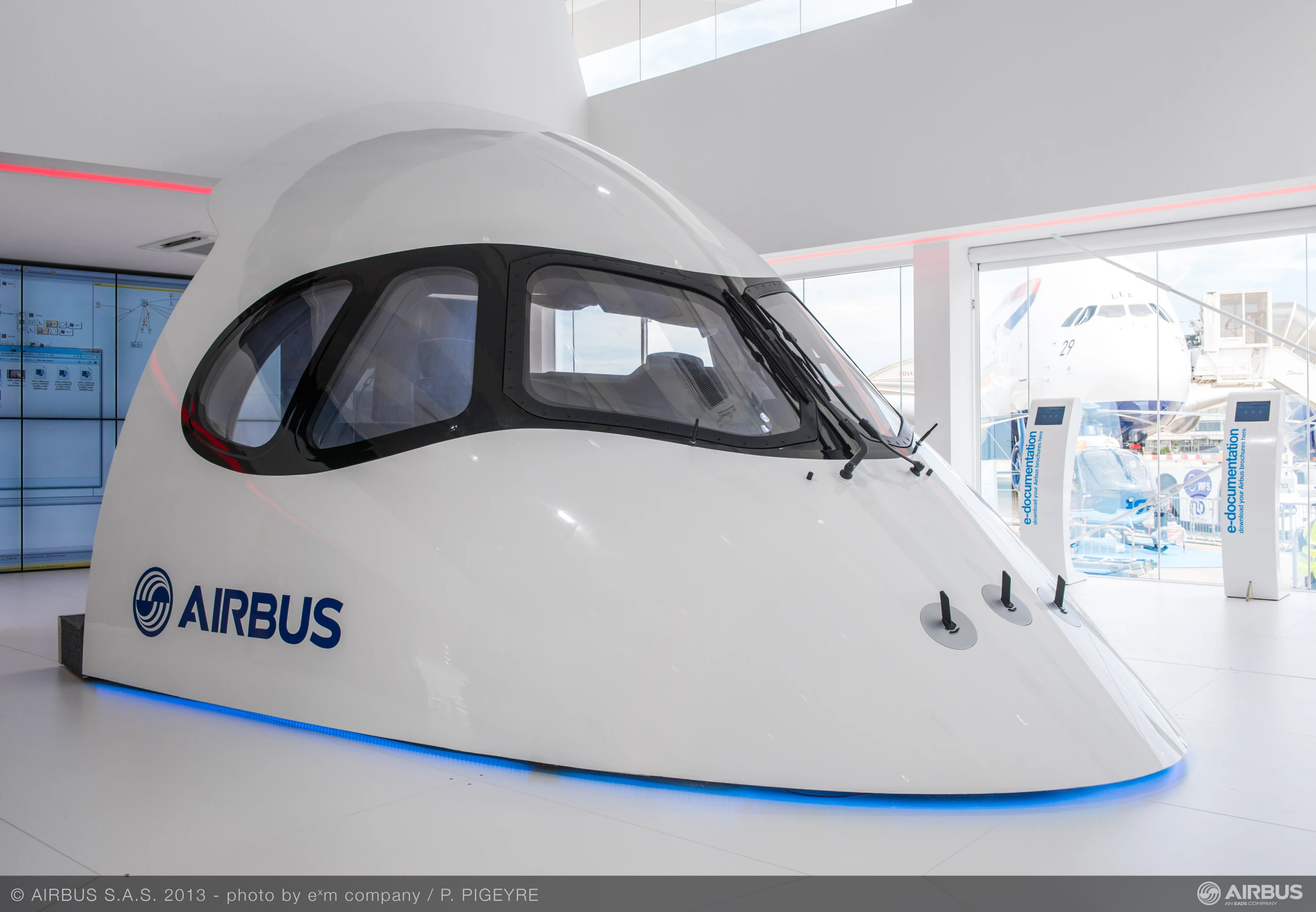 An A350 XWB mock-up cockpit at the Paris Air Show