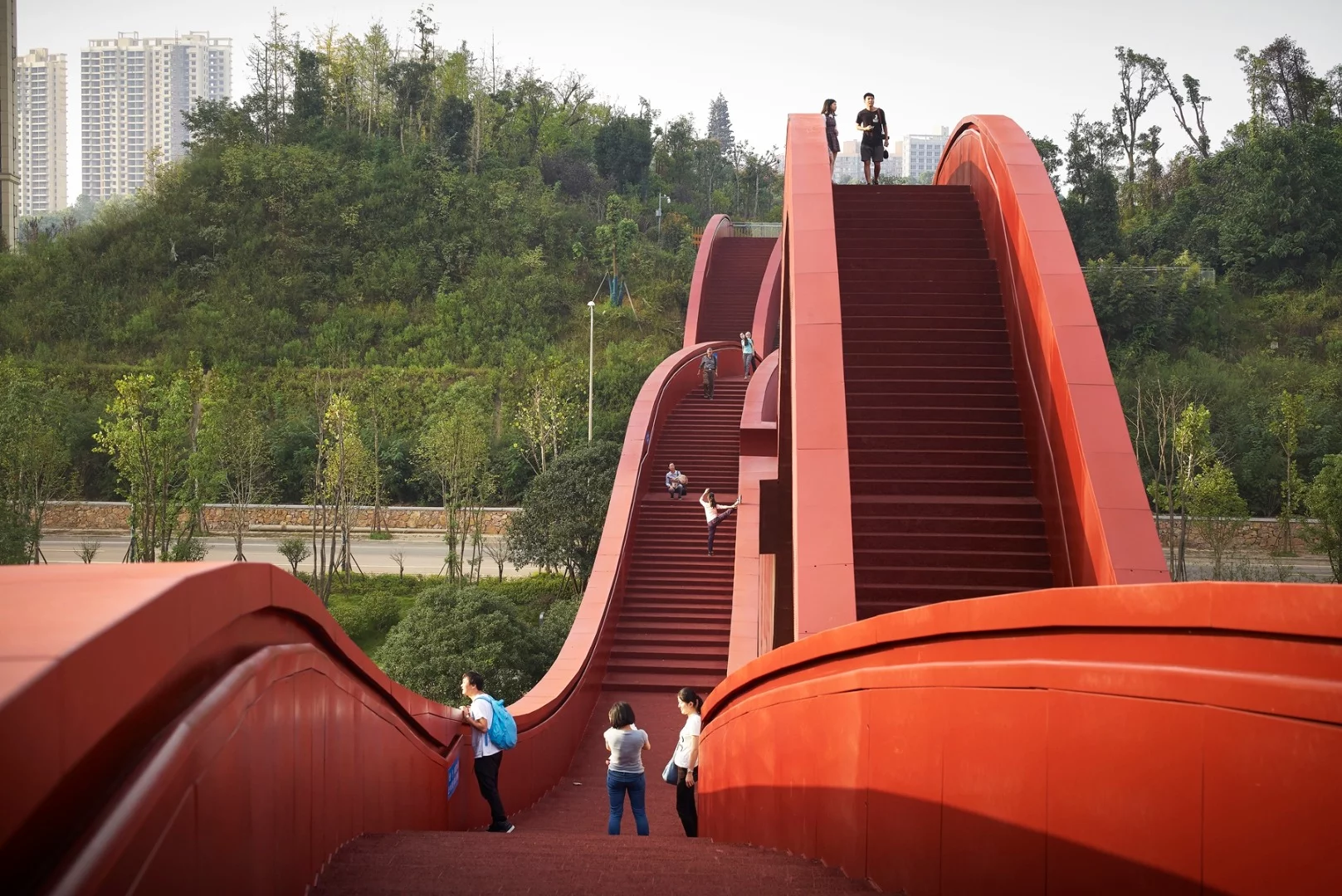 The Lucky Knot bridge can be accessed at a number of different points where its walkways touch the ground