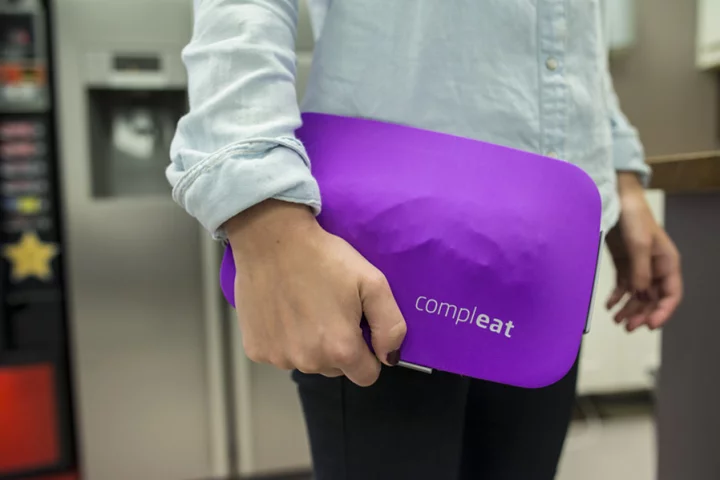 Unikia's FoodSkin features an elastic silicone lid that holds the contents in place