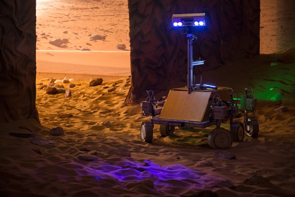 Bridget in the dark area of the Mars Yard