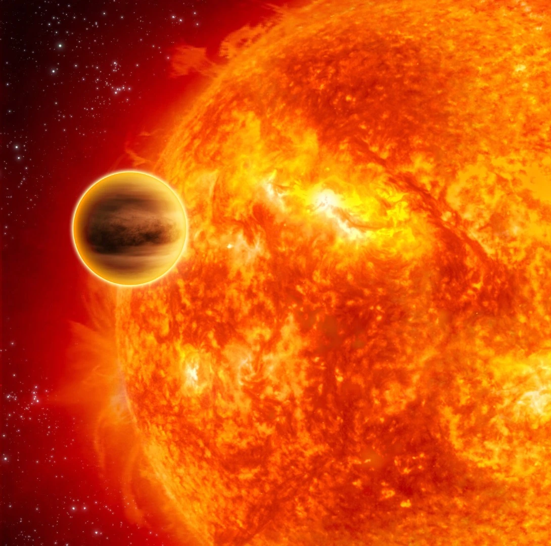 Artists impression of a gas giant exoplanet passing across the face of its star
