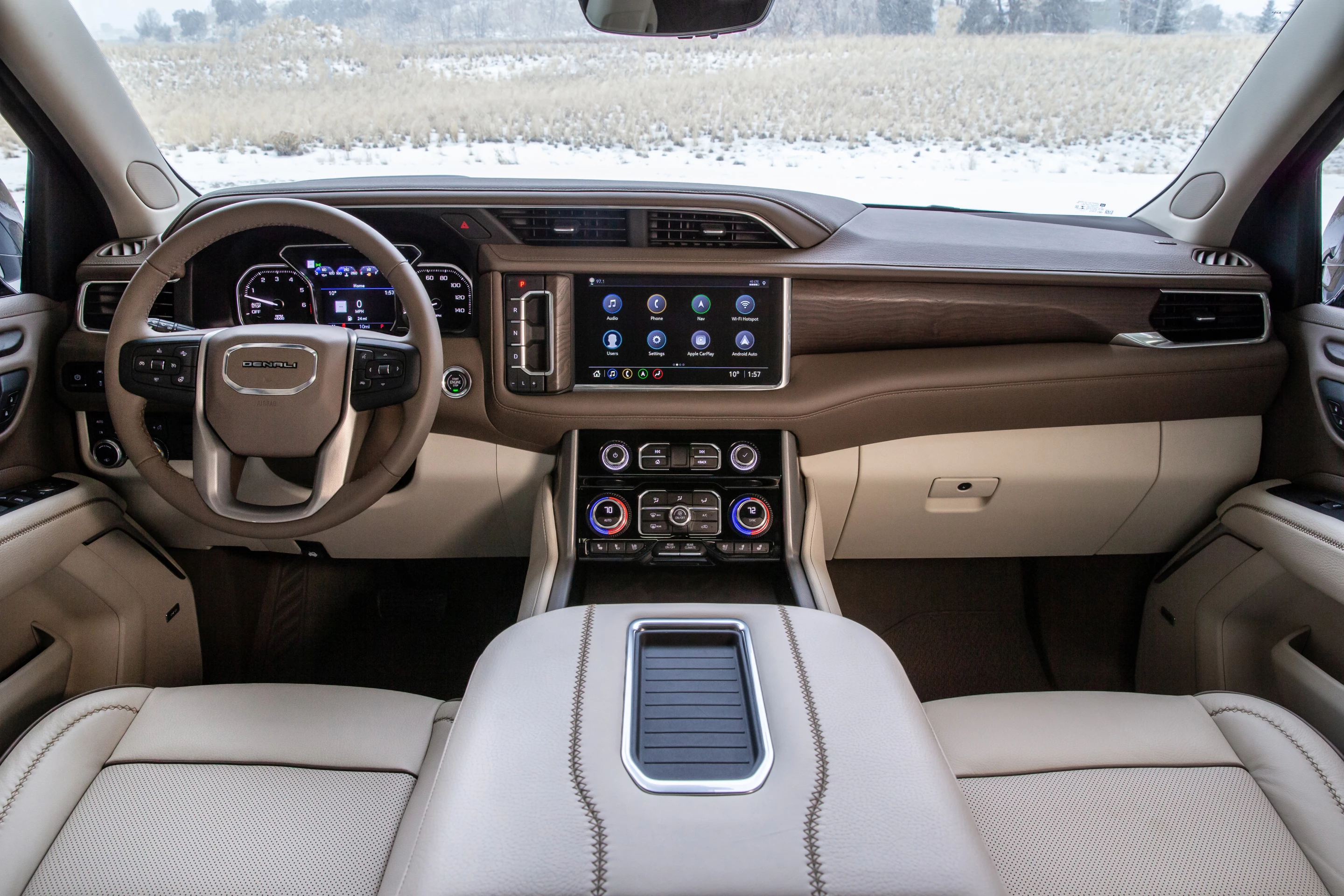 Plush interiors are the mark of the GMC brand with its Denali trims, as seen in this new 2021 Yukon