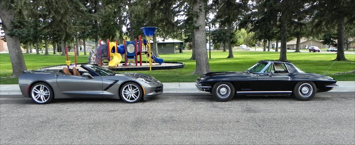 1967 Corvette Stingray and 2015 Corvette Stingray Convertible nose to nose
