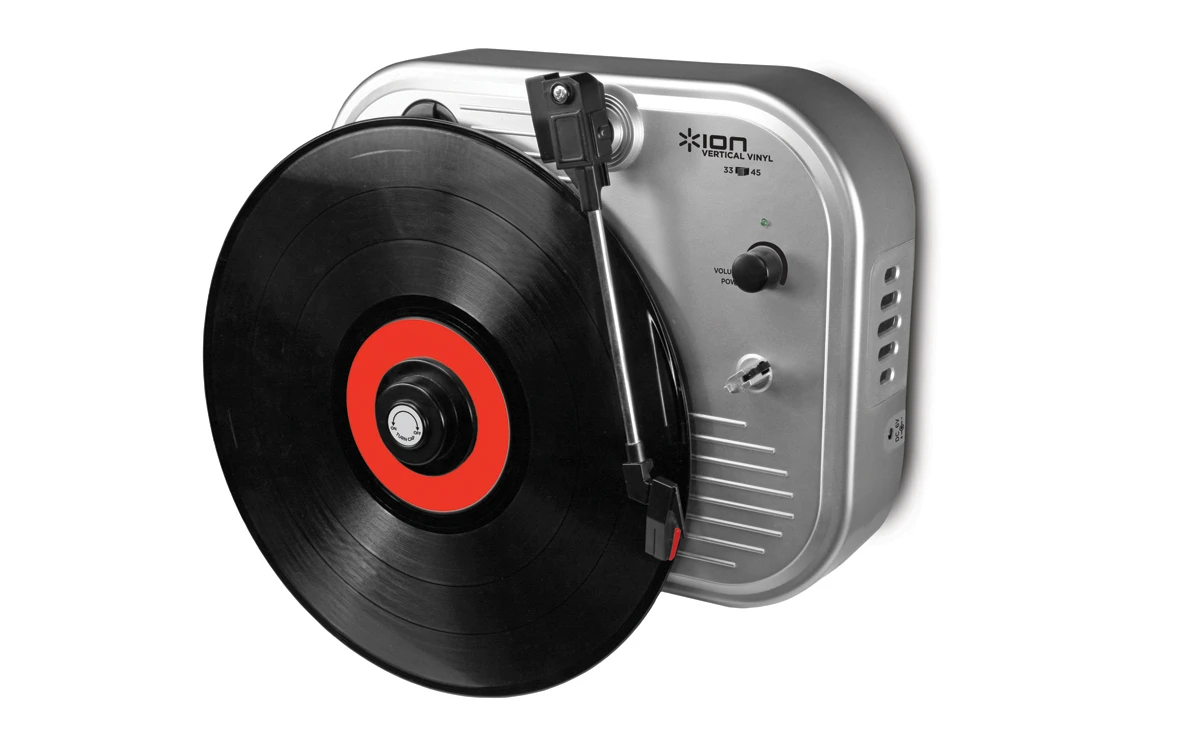 ION's Vertical Vinyl Wall Mountable Turntable lets users play their records vertically