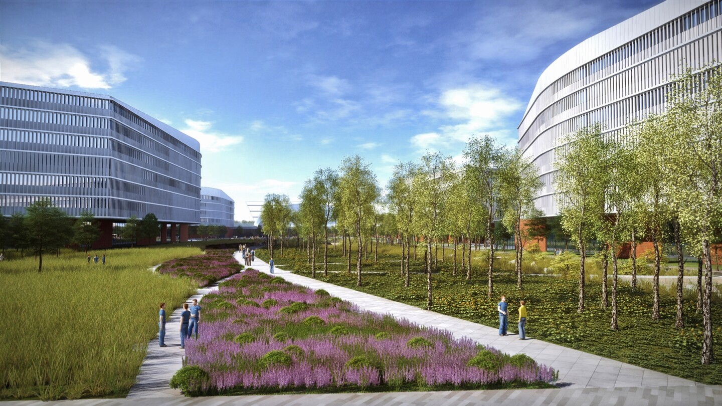 The campuses will be linked by new green areas