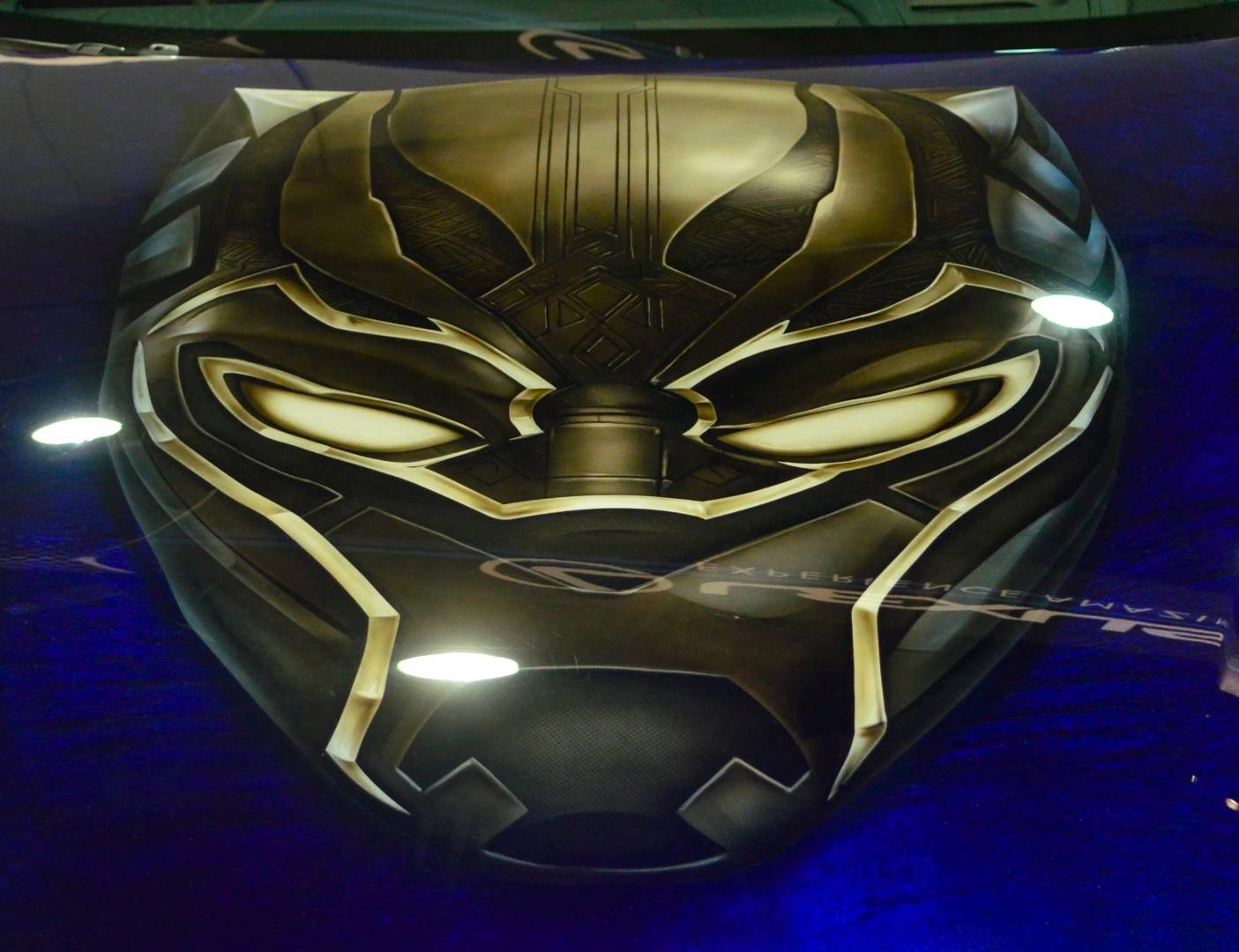 Black Panther hood graphic on the Lexus Black Panther Inspired LC