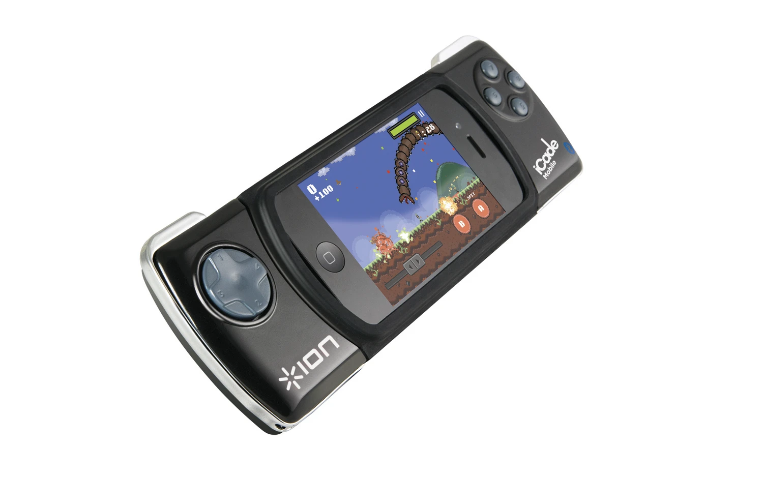 The iCade Mobile helps get action-obscuring fingers out of the way by placing a four-way directional pad, four front-facing action buttons and four shoulder buttons in what's essentially a device dock