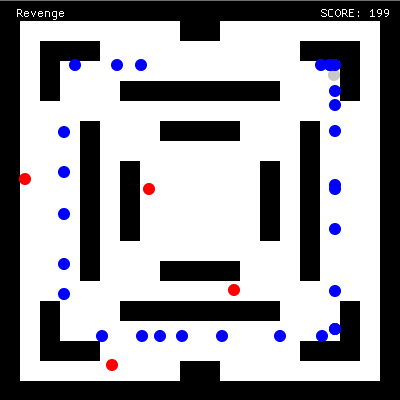 One of ANGELINA's earliest games, Revenge, in which you chase the blue dots and avoid the red ones