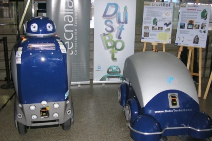 The DustCart is a humanoid robot for door-to-door garbage pickup, while the DustClean is meant for use in cleaning narrow town streets that traditional trucks can't access.