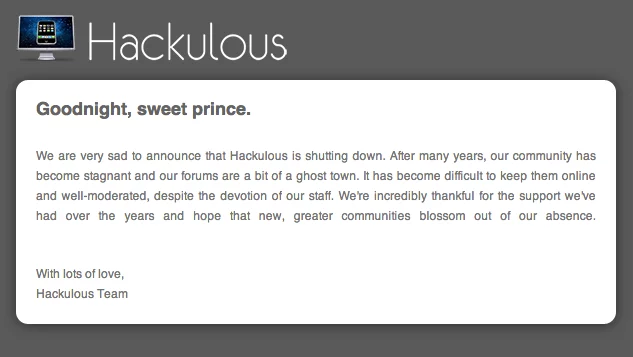 Hackulous has an official statement on its website about the closure