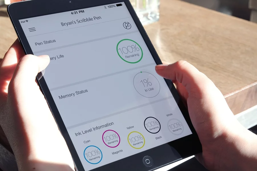 The mobile app also provides information about the status of the user's Scribble device