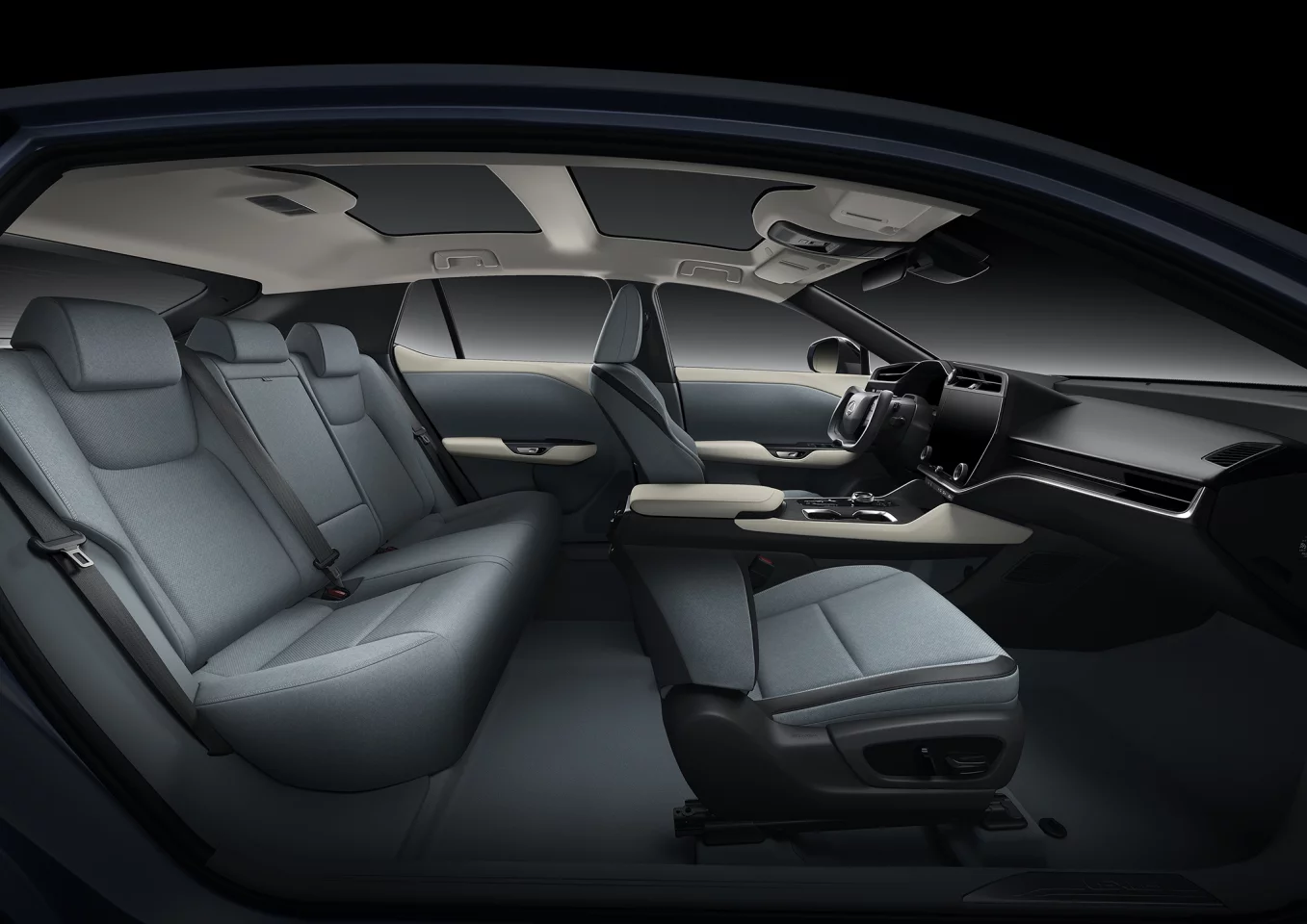 The 5-seat interior layout of the Lexus RZ is very similar to the RX model's design