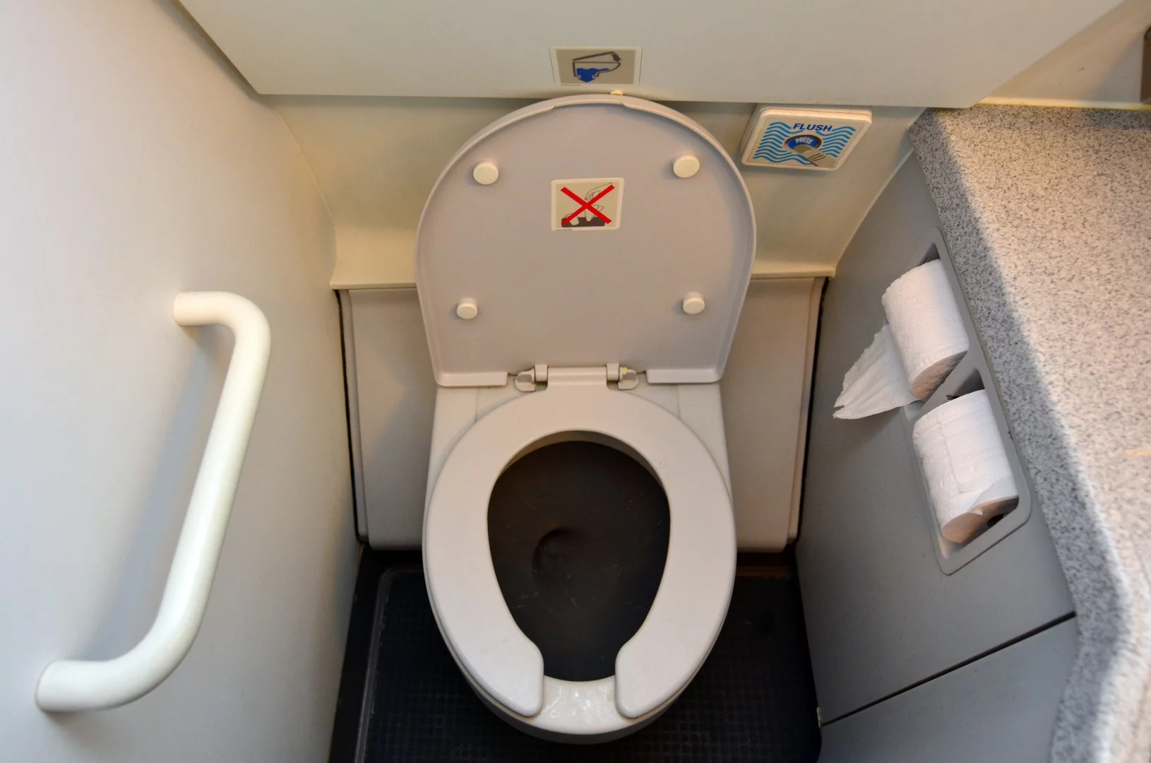 The system could be retrofitted to existing airplane toilets, such as this