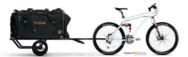 The Convert attaches to the bike’s rear axle using a standard hitch and pin