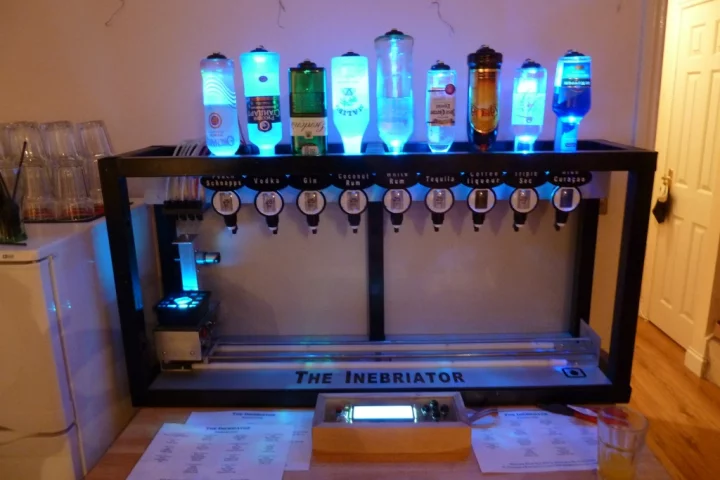 The Inebriator robot bartender ready and waiting to serve cocktails