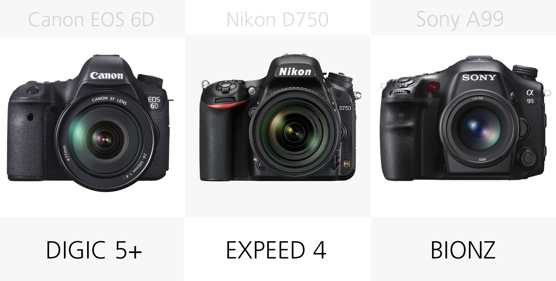 Full frame DSLR image processor comparison Canon EOS 6D, Nikon D750, Sony A99