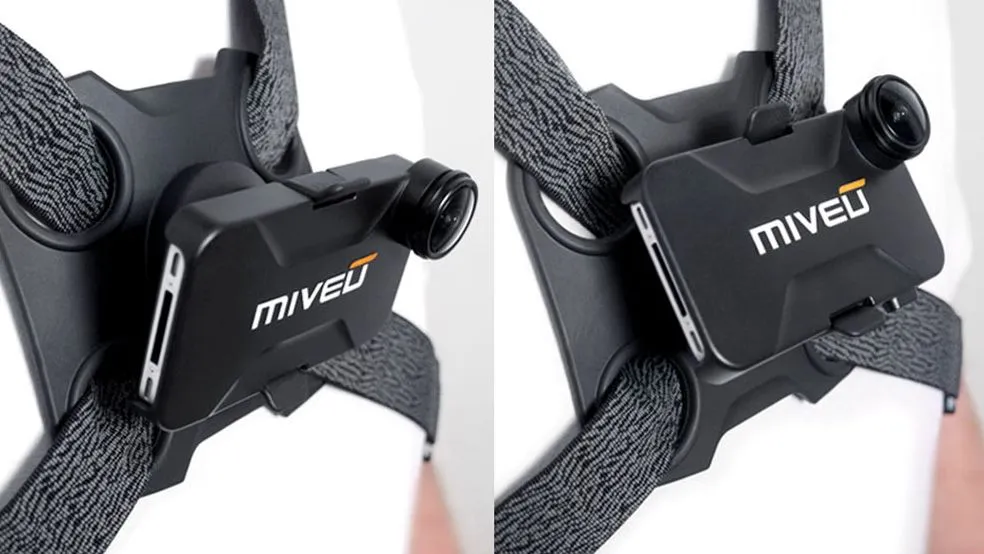 The ball mount on the Miveu-X allows the phone to tilted in a variety of angles