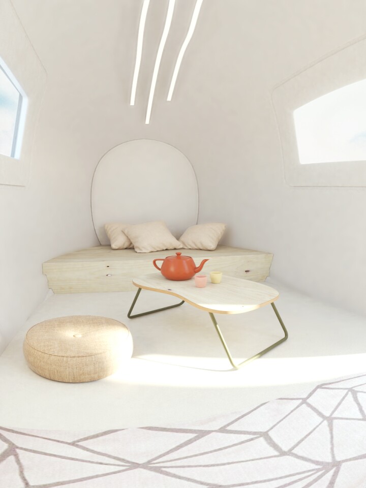 The Space by Ecocapsule's interior contains just one large space as standard, though it can be customized with additional furniture and a bathroom at extra cost