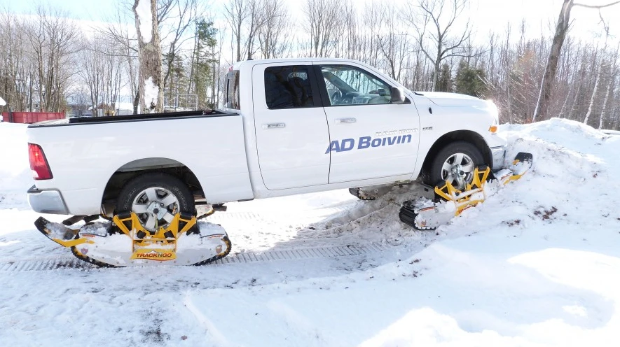 One unmodified 4-wheel-drive vehicle can reportedly be set up with a complete set of tracks in under 15 minutes